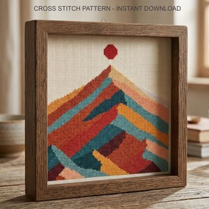 Modern Mountain Cross Stitch Pattern, Landscape Embroidery, Instant Download PDF image 2
