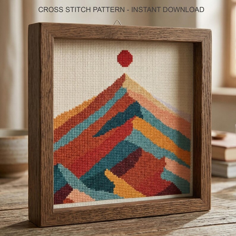 Modern Mountain Cross Stitch Pattern, Landscape Embroidery, Instant Download PDF image 2