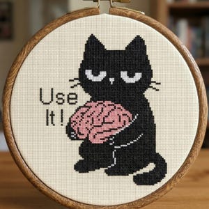 Lustige lustige schwarze Katze Kreuzstich Stickmuster, Sarkastisches Mandala Stickmuster Bild 1