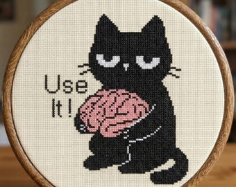 Funny Black Cat Cross Stitch Pattern, Sarcastic Meme Embroidery (Digital Download)