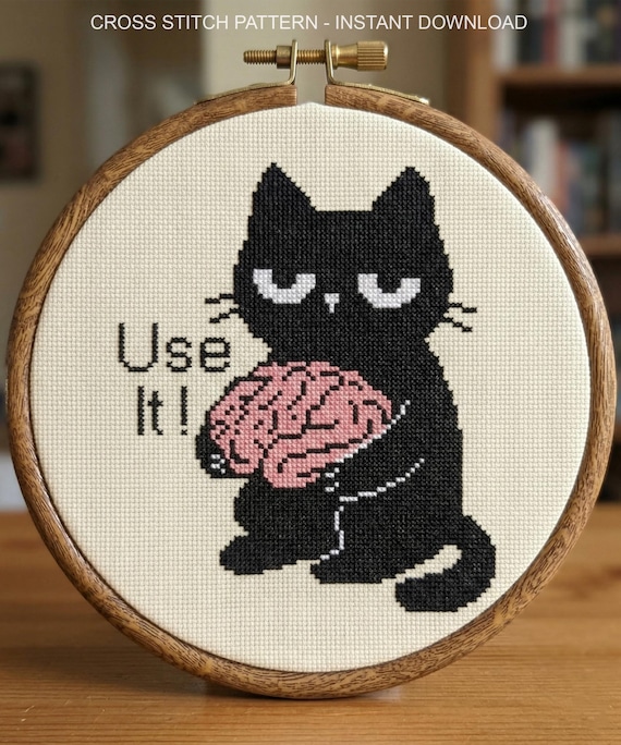 Funny Black Cat Cross Stitch Pattern, Sarcastic Meme Embroidery (Digital Download)