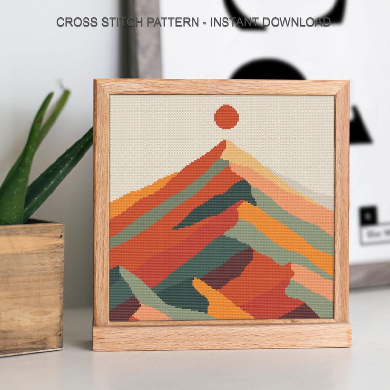 Modern Mountain Cross Stitch Pattern, Landscape Embroidery, Instant Download PDF image 8