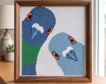Funny Pigeon Cross Stitch Pattern, Bird Embroidery, Whimsical Pigeons Needlepoint, Instant Download