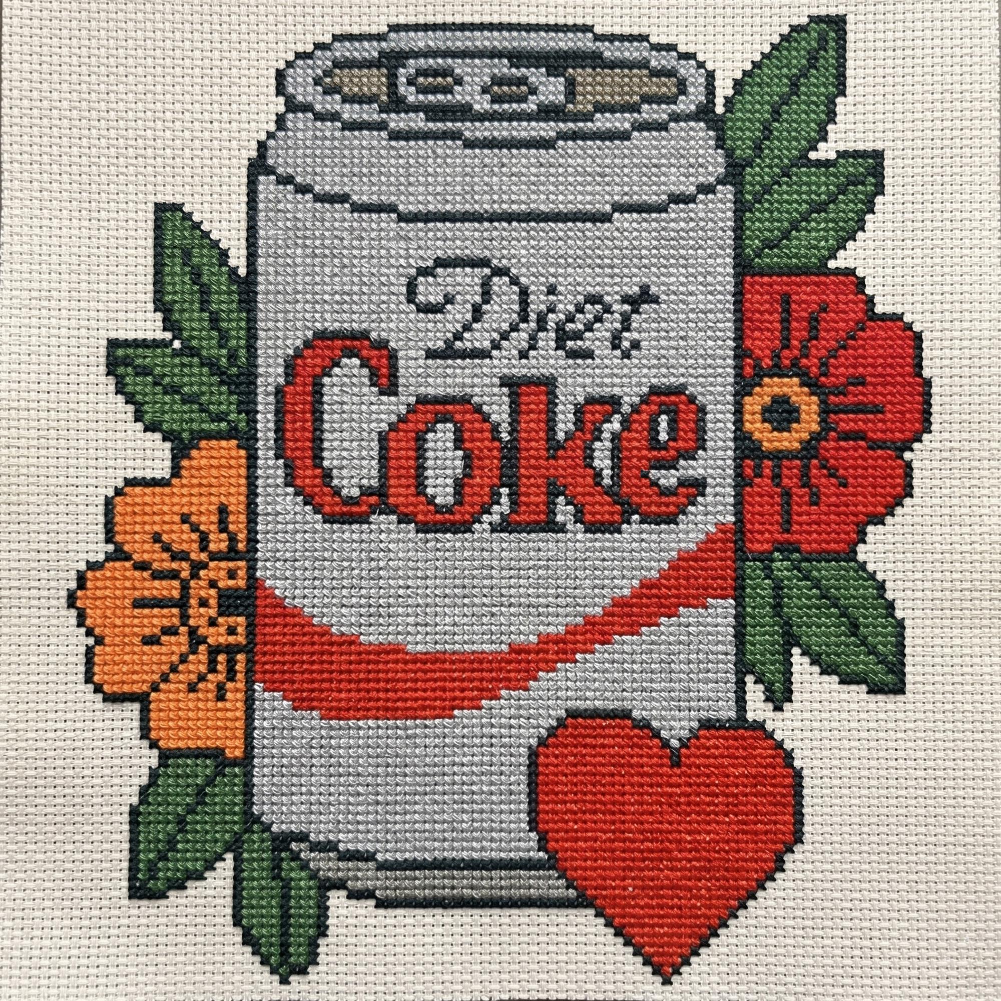 Diet Coke Cross Stitch Pattern, Floral Cola Embroidery, Funny Kitchen ...