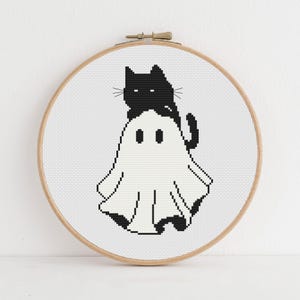 Black Cat and Ghost Cross Stitch Pattern | Spooky Needlework | Instant Download PDF image 6