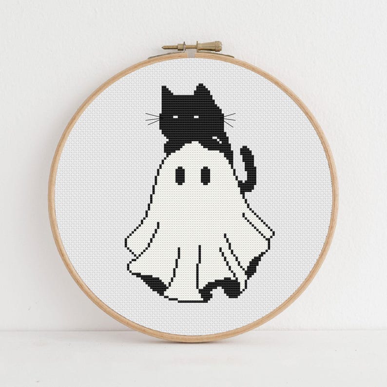 Black Cat and Ghost Cross Stitch Pattern | Spooky Needlework | Instant Download PDF image 6