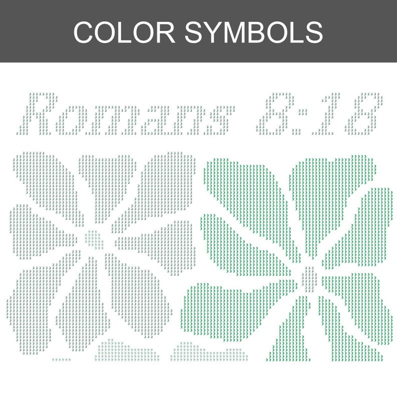 May include: A graphic design with the text "COLOR SYMBOLS" at the top. Below, the text "Romans 8:18" is displayed. The design includes floral patterns in shades of green and grey, created with small, pixelated elements.