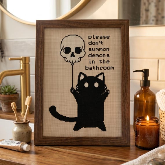 Please Don’t Summon Demons In The Bathroom, Gothic Cross Stitch Pattern, Instant Download