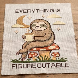 Everything is Figureoutable Motivation Cross Stitch Pattern, Sloth Needlepoint, Instant Download PDF image 2
