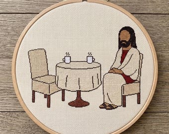 Patrón de punto de cruz "Jesús te está esperando" / Bordado cristiano / Descarga instantánea