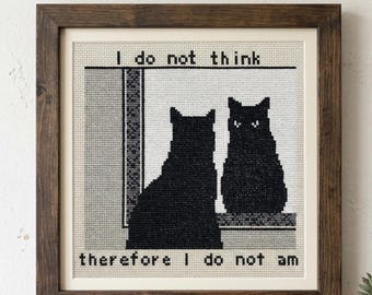 Black Cat Cross Stitch Pattern, Existential Philosophy Cross Stitch, Quote Needlepoint (Instant Download)