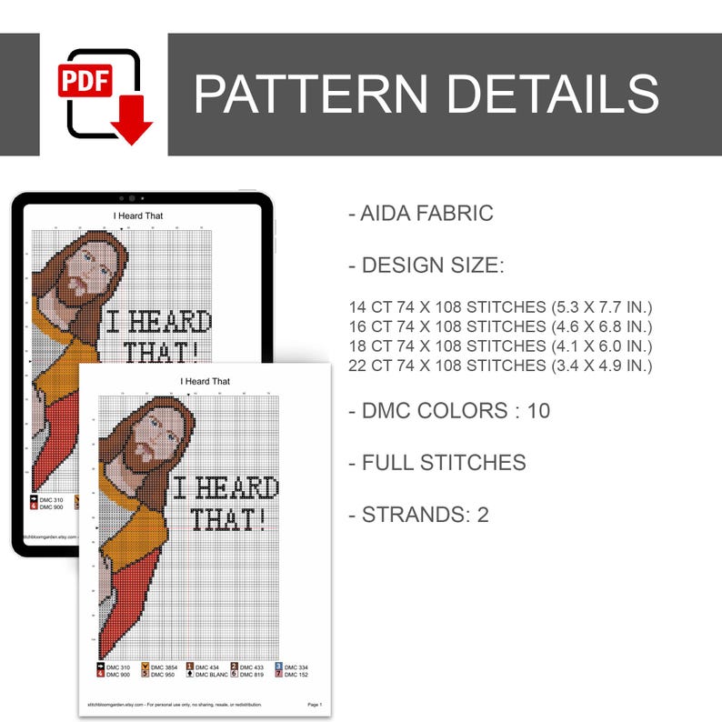 Borduurpatroon van een glurende Jezus | I Saw That Needlepoint (Direct te downloaden) afbeelding 3