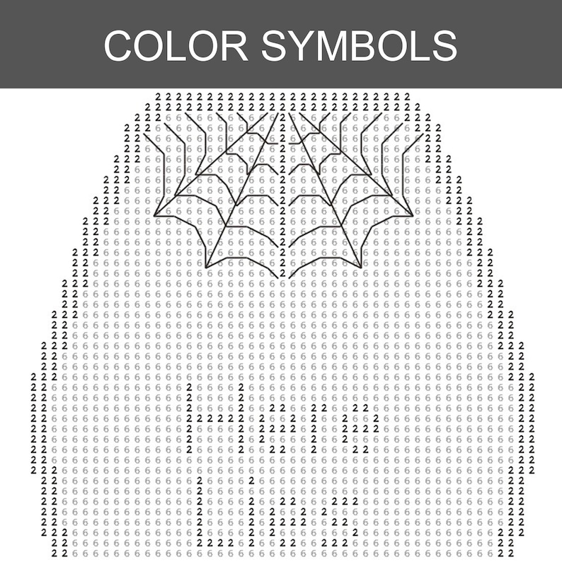 May include: A black and white image with the text "COLOR SYMBOLS" at the top. The image features a spider web design made of numbers, with the numbers 2 and 6 forming the pattern.