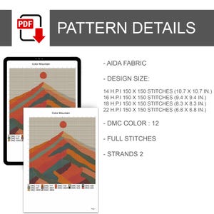 Modern Mountain Cross Stitch Pattern, Landscape Embroidery, Instant Download PDF image 3