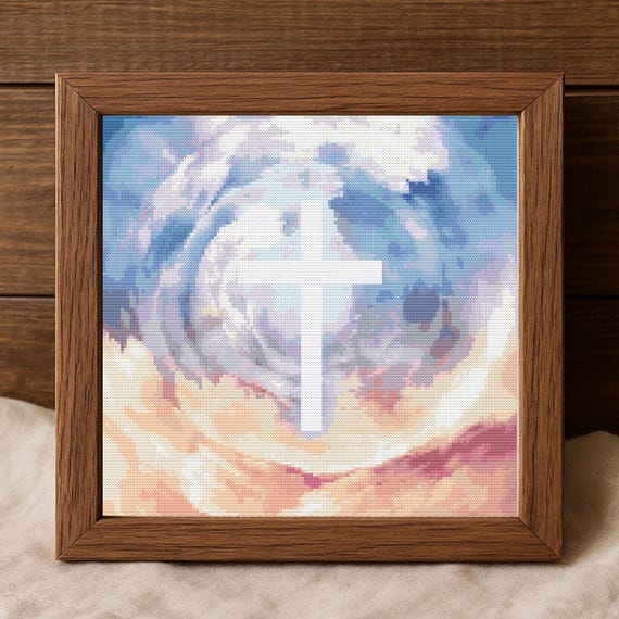 Heavenly Sky Cross Stitch Pattern, Christian Embroidery, Faith Counted X Stitch, PDF Digital Download