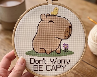 Kapybara korsstygnsmönster, oroa dig inte, var kapybar nålstygn, kawaii djurbroderigåva, omedelbar nedladdning
