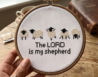 The Lord is My Shepherd Cross Stitch Pattern, Christian Needlework, Religious Needlepoint, Instant Download