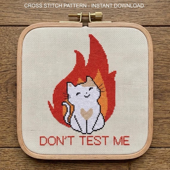 Don't Test Me Cat Cross Stitch Pattern, Subversive Embroidery, Instant Download