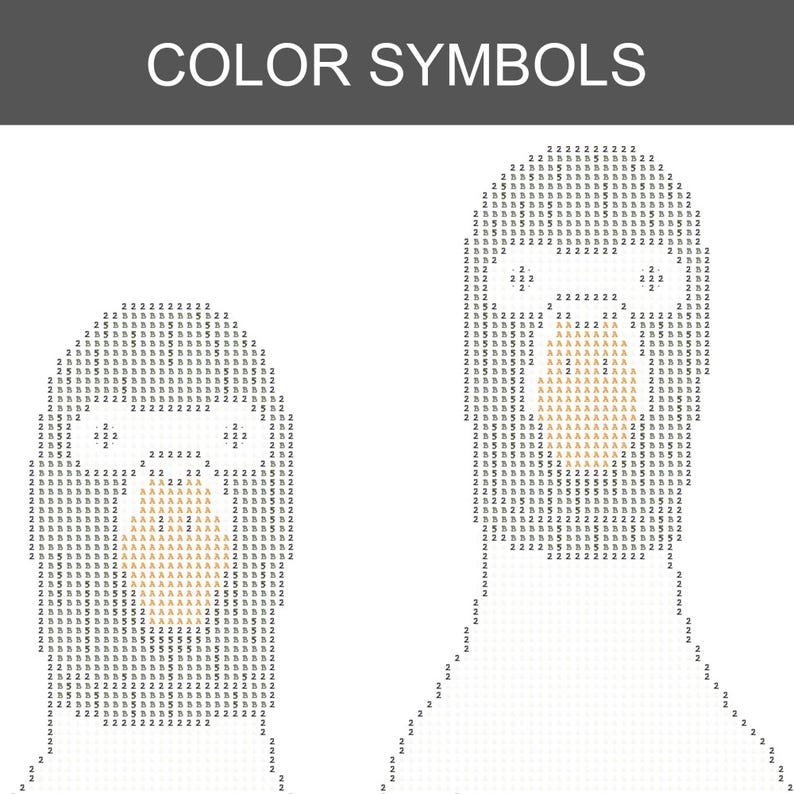 Peut inclure: Un mod&egrave;le de diamond painting intitul&eacute; COLOR SYMBOLS pr&eacute;sentant deux contours de t&ecirc;tes d'oie compos&eacute;s de caract&egrave;res alphanum&eacute;riques et de symboles. Les motifs utilisent les lettres A, B, h et le chiffre 2 pour d&eacute;finir les formes et les becs.
