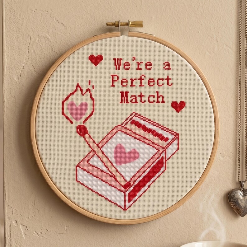 Patrón de punto de cruz Match, bordado romántico de San Valentín (patrón PDF) imagen 2