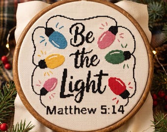 Be The Light Cross Stitch Pattern, Christmas Needlepoint Chart, Instant Download PDF