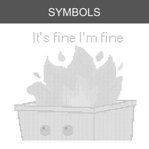 K&ouml;nnte beinhalten: Eine schwarz-wei&szlig;e digitale Grafik mit dem Text "It's fine I'm fine" &uuml;ber einer stilisierten Abbildung eines brennenden Beh&auml;lters. Der Beh&auml;lter hat ein einfaches Gesicht mit zwei runden Augen und Flammen im Pixel-Stil oben.