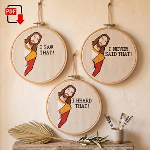 Borduurpatroon van een glurende Jezus | I Saw That Needlepoint (Direct te downloaden) afbeelding 2