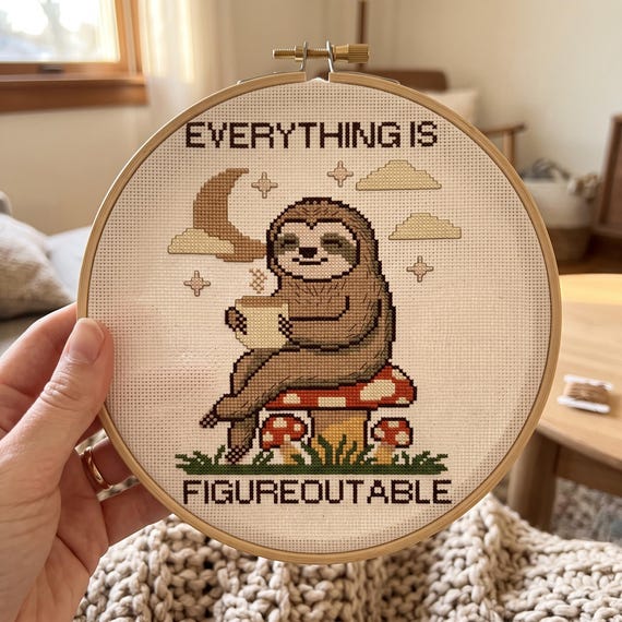 Everything is Figureoutable Motivation Cross Stitch Pattern, Sloth Needlepoint, Instant Download PDF