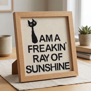 Black Cat Cross Stitch Pattern, I am a Freakin Ray of Sunshine, Instant Digital Download image 1