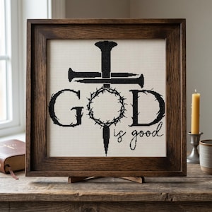Gud är god korsstygnsmönster, religiöst handarbete (PDF-nedladdning) bild 1
