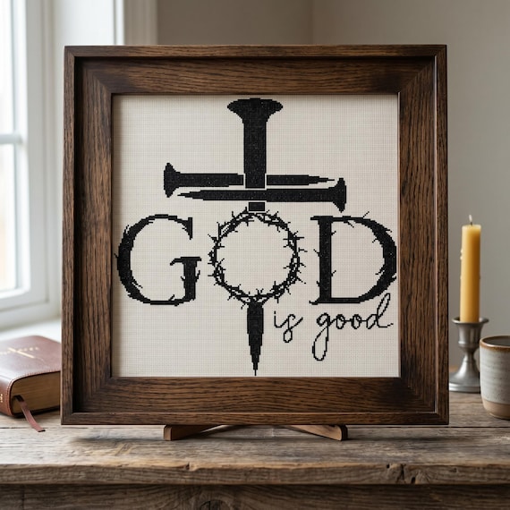 God is Good Cross Stitch Pattern, Religious Needlework (PDF Download)