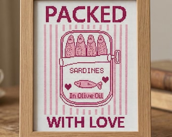 Packed With Love Sardines Cross Stitch Pattern | Valentine Pattern