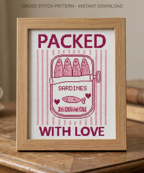 Packed With Love Sardines Cross Stitch Pattern | Valentine Pattern