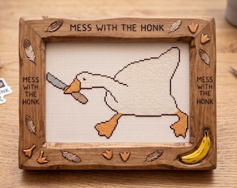 Goose with Knife Cross Stitch Pattern | Funny Meme Embroidery (Digital Download)