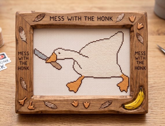 Goose with Knife Cross Stitch Pattern | Funny Meme Embroidery (Digital Download)