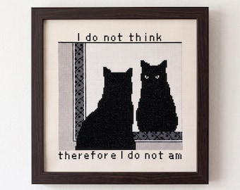 Black Cat Cross Stitch Pattern, Existential Philosophy Cross Stitch, Quote Needlepoint (Instant Download)