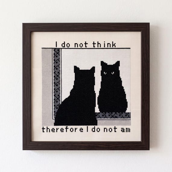 Black Cat Cross Stitch Pattern, Existential Philosophy Cross Stitch, Quote Needlepoint (Instant Download)
