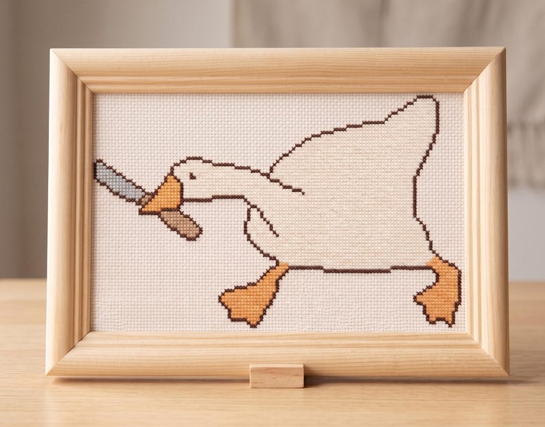 Korsstygnsmönster med gås och kniv | Rolig meme-broderi (digital nedladdning) bild 2