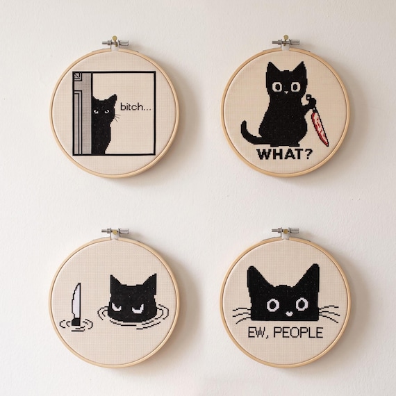 Sarcastic Black Cat Cross Stitch Bundle, Sassy Memes (PDF Pattern)