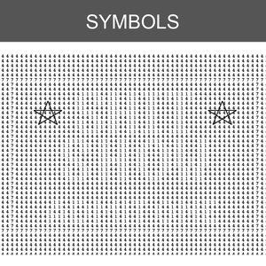 K&ouml;nnte beinhalten: Ein wei&szlig;es Rasterblatt mit der &Uuml;berschrift SYMBOLS, das Reihen von gedruckten Zahlen 1, 4 und 7 zeigt. Zwei schwarz gezeichnete Sternformen sind horizontal &uuml;ber das Raster verteilt und in das Zahlenmuster integriert.