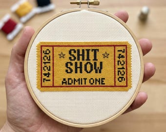 Shit Show Ticket kruissteekpatroon, snarky subversieve naaldpunt, direct downloaden