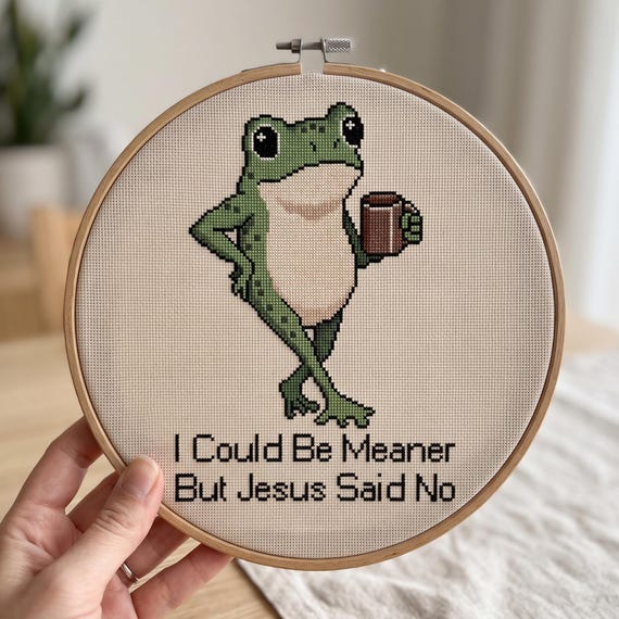 Funny Frog Cross Stitch Pattern, Sassy Christian Embroidery (PDF Download)