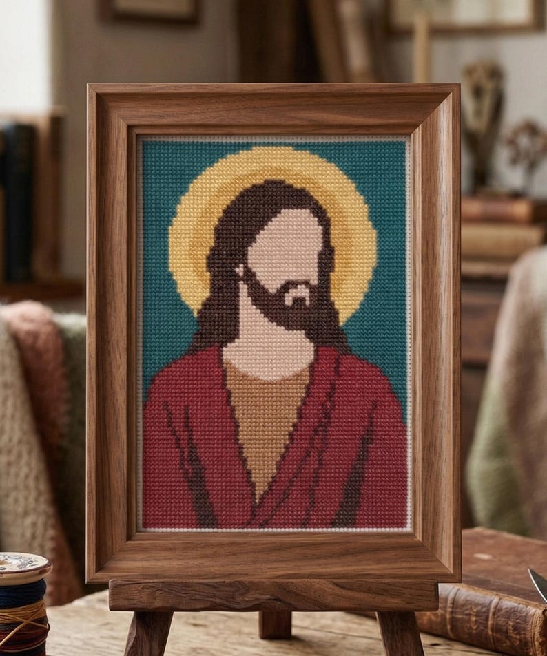 Jesus Porträt Kreuzstich Muster, Christliche Nadelspitze, Christus Stickerei, Instant Download PDF Bild 8