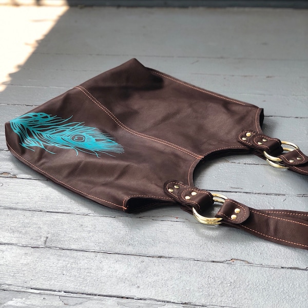 PEACOCK BAG | as seen on Kristen Stewart, large leather tote bag, custom large leather bag, brown leather purse, large leather handbag