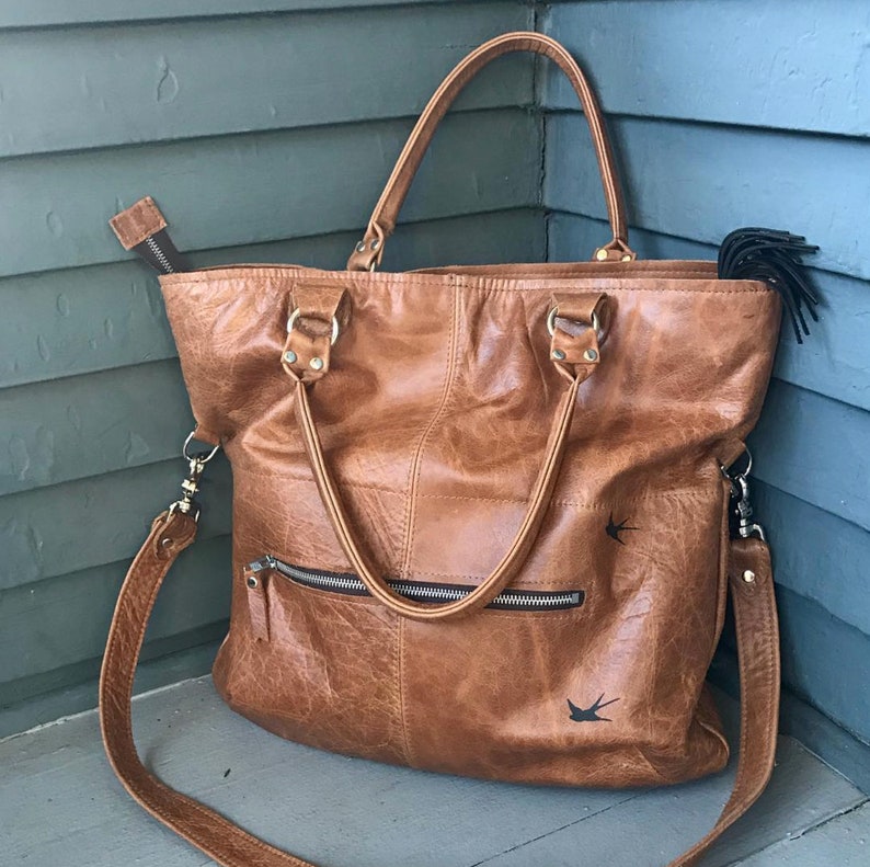 ROPE HANDLE TOTE Large leather tote bag with zipper Etsy