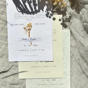 Minimalistische Hochzeitseinladung mit Trockenblumen | Boho Einladungskarte | Personalisiert | Vintage Hochzeit | Davetiye