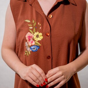 Linen Dress MENEKSE, Authentic Linen Dress, Summer Dress, Floral Dress For Women | Brown Linen Dress