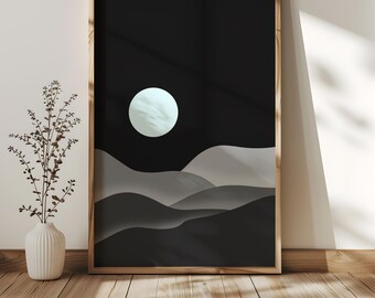 18 - Paisagem Lua e Montanhas Boho Arte Digital Impressão