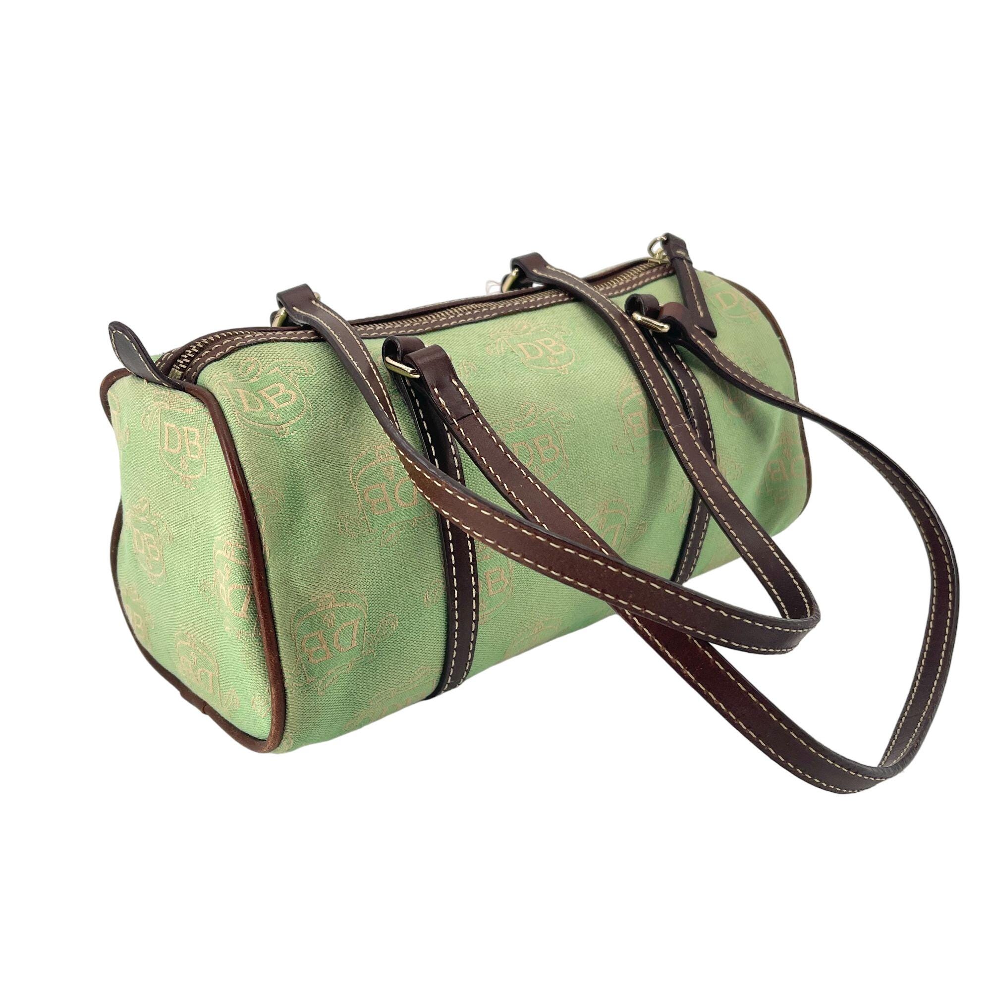 Dooney and Bourke 90s Y2K Light Green & Gold Logo Barrell Bag 