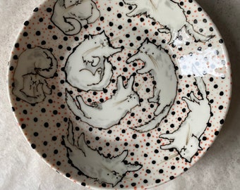 Polka dot cats - porcelain bowl